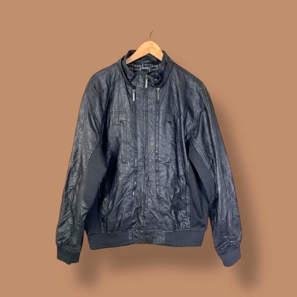 Paper Denim & Cloth Mens Faux Leather Bomber Moto Jacket Black Size XL Full Zip - Picture 9 of 9